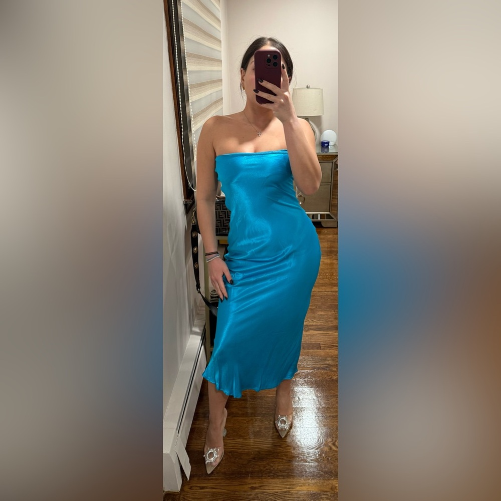 X Revolve angel strapless midi dress in blue